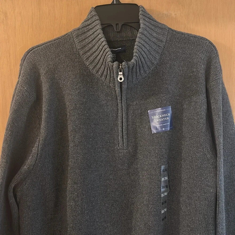 Croft & Barrow Men’s Mockneck Zip Sweater New Gray Size XXL Tall Long